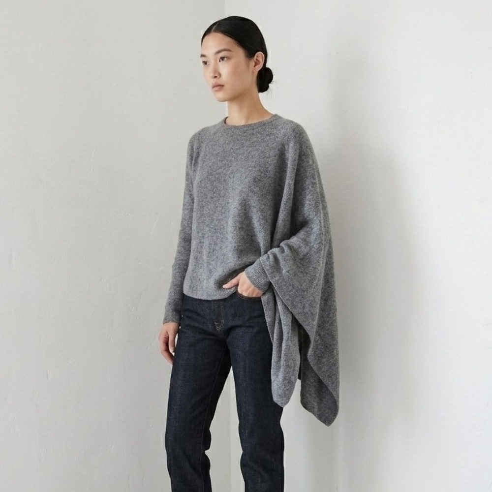 Helmut Lang Sweater Womens P XS Gray Asymmetric Draped 100% Cashmere Avant-Garde